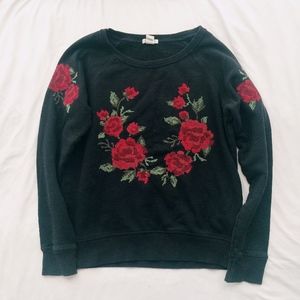Forever 21 Rose Embroidered Black Sweatshirt S